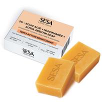 Sesa 2% Kojic rūgšties, Niacinamido, Alfa Arbutino muilas nuo pigmentacijos, tamsių dėmių, įdegio šalinimo | Odą šviesinanti plytelė vyrams ir moterims | Tinka beige