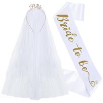 Bride To Be Headband Shoulder Strap Set Bride To Be Bachelorette Party Wedding Ribbon, Bronzing Belt One size fits all white