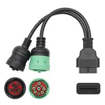 Cummins Vokiškas Sunkvežimis 6 PIN 9 PIN Į 16 PIN Kabelis OBD2 Sunkvežimio Diagnostikos Įrankis 6 Pin 9 Pin Kabelis SAE J1708 CAN J1939 Jungtis OBD į OBD2 16 Pin black