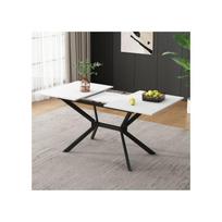 Table à rallonge blanche MUVOE 120–160 × 80 cm, pieds métal noir — 4 à 6 places, plateau MDF