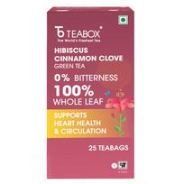 Teabox Hibiscus Cinnamon Clove Green Tea | 25 Tea Bags | Natural Green Tea Infused with Hibiscus, Clove & Cinnamon | Soothing & Spicy Floral Blend brown