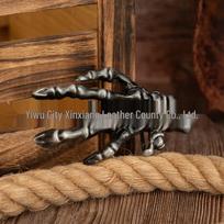 Retro Skull Scythe Grim Reaper Embossed Leather Unisex Belt Buckle gray
