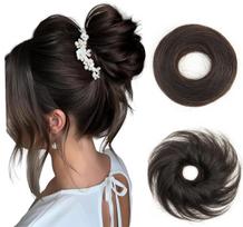 Hair Wala™ 100% Human Hair Messy Bun Wavy Up Do Remy Scrunchies With Elastic Rubber Band Elegant Chignons Donot Ponytail Scrunchy Topknot Hair Extens black