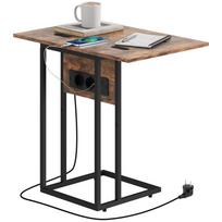Sulankstomas šoninis staliukas, įkrovimo stotelė su USB prievadais, metalas, 39 x 29 x 57 cm, rudas 39 x 29 x 57 cm