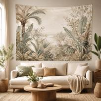 Vintažinis tropinės džiunglės gobelenas Boho palmių lapų botaninis kraštovaizdis Sienos dekoracija Neutralus namų dekoras 100X70CM white