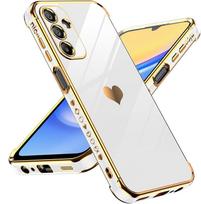 Prabangi dengta dėklas Samsung Galaxy S24 S23 Ultra S21 S20 FE A55 A52 A53 S22 Plus A13 A54 A14 su širdelės raštu šone A04S balta