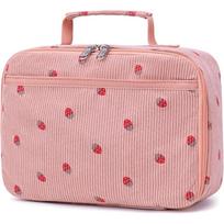 Reusable Corduroy Lunch Box Leakproof Strawberry Insulated Lunch Bag Beige Large Capacity Lunch Tote Snack Storage beige