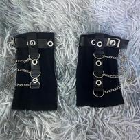 Unisex Cyberpunk Fingerless Gloves with PU Chain – Spring/Summer Arm Warmers One Size