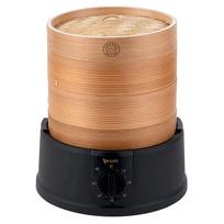 MK Seiko elektrinis garintuvas, 21 cm, dviejų aukštų, kinų stiliaus, namų naudojimui, kedro mediena (Dalynai bambukas), su praplėtimo žiedu, dangčiu ir receptų knyga, beige