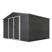 Didelis metalinis sodo namelis 300x252x191 cm XXXL įrankių namelis su dvišlaičiu stogu sodo namelis sandėliavimo namelis antracito spalvos 300 x 252 x 191 cm pilka