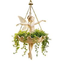 Elegantiškas baleto šokėjas kabantis vazonas Derva undinėlė augalų laikiklis Gėlių konteineris Namų balkonas Mermaid Flower Pot beige