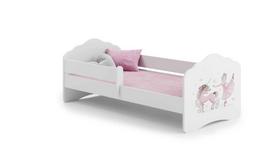 Vaikiška lova Fala su čiužiniu ir barjerine apsauga 164 cm x 85 cm x 63 cm, princesė su vienaragiu