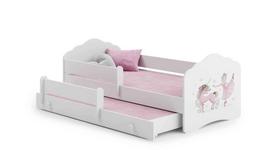Vaikiška dvigulė lova Fala su čiužiniu ir apsauginiu barjeru 164x85x63 / 145x80x15cm, princesė su vienaragiu