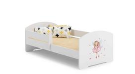 Vaikiška lova Luk su čiužiniu ir barjerine apsauga 144 cm x 77 cm x 56 cm, princesė su sparnais
