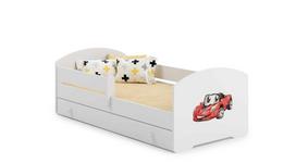 Vaikiška lova Luk su stalčiumi, čiužiniu ir barjerine apsauga 144 cm x 77 cm x 56 cm, sportinis automobilis