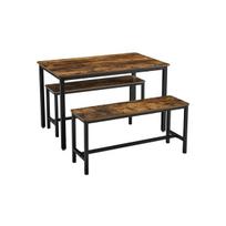 Valgomojo komplektas, stalas 110 x 70 x 75 cm., suolai 97 x 30 x 50 cm., rudos/juodos spalvos