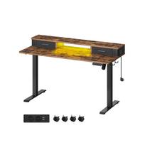 Elektrinis reguliuojamo aukščio rašomasis stalas su apšvietimu 60x140x120cm., rudos/juodos spalvos