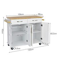 Virtuvės sala ant ratukų 122x48x93cm., baltos/šviesiai rudos spalvos