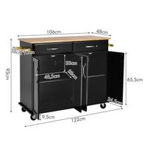 Virtuvės sala ant ratukų 122x48x93cm., juodos/šviesiai rudos spalvos