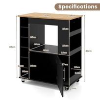 Virtuvės sala ant ratukų 76x44x89cm., juodos/šviesiai rudos spalvos