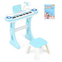 Vaikiškas žaislinis pianinas su kėde, mėlynos/baltos spalvos