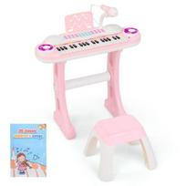 Vaikiškas žaislinis pianinas su kėde, rožinės/baltos spalvos
