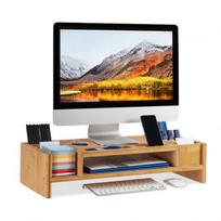 Monitoriaus stovas su daiktadėžėmis 15x65x28cm., šviesiai rudos spalvos