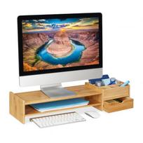 Monitoriaus stovas su daiktadėžėmis 13x70x19cm., šviesiai rudos spalvos