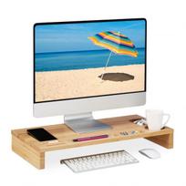 Monitoriaus stovas su skyriais 8,5x60x30cm., šviesiai rudos spalvos