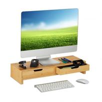 Monitorių stovas 2 monitoriams su stalčiais 11x107x22cm., šviesiai rudos spalvos