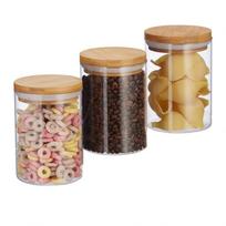 Rinkinys iš 3 skaidrių indelių biriems produktams 14x9,5cm, 0.6L, šviesiai rudos spalvos