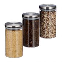 Rinkinys iš 3 skaidrių indelių biriems produktams 18x9,5cm, 1L., sidabrinės spalvos