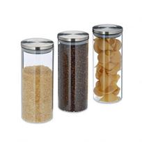 Rinkinys iš 3 skaidrių indelių biriems produktams 24x9,5cm, 1.5L., sidabrinės spalvos