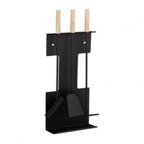 Rinkinys iš 3 židinio įrankių ir stovo 66x28x11cm., juodos/šviesiai rudos spalvos
