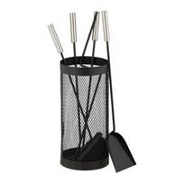 Rinkinys iš 4 židinio įrankių ir stovo 56x17cm., juodos/sidabrinės spalvos