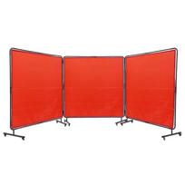Raudonas suvirinimo tinklelis su rėmu, 1,8x1,8 m, 3 panelių, ugniai atsparus vinilo, ant 12 ratukų