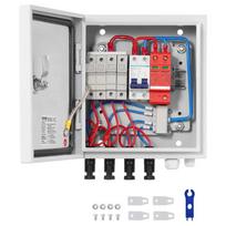 PV jungimo dėžutė 4 stygų, plieninis korpusas, IP65, su 15A saugikliu ir 63A automatiniu jungikliu