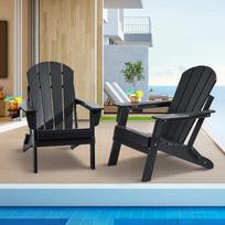 Adirondack lauko kėdžių komplektas, plastikinės, juodos, 2 vnt., sulankstomos, su puodelio laikikliu
