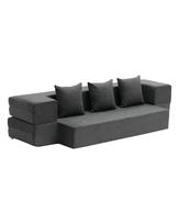 Sulankstoma sofa-lova 3 viename su pagalvėmis, tamsiai pilka, dvigulė