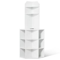 64 colių kampinė medinė daiktadėžė, 6 lentynos, USB, balta