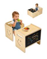 Medinis montessori stalo ir kėdžių komplektas su kreidine lenta, 1–5 m. vaikams