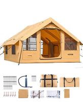 Pripučiama glamping palapinė stovyklavimui 5–8 asmenų, su pompa, 2 durimis, tinkliniais langais