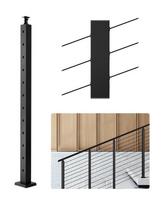 Nerūdijančio plieno juodas trosinis turėklų stulpas, 42x1x2 colių, kampinės skylės