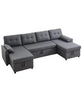 U formos transformuojama sofa-lova su šoninėmis kišenėmis, 6 vietų, pilka, metalinis rėmas