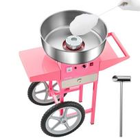 Elektrinis cukraus vatos aparatas, 1000 W, 52 cm nerūdijančio plieno dubuo, su vežimėliu, rožinis