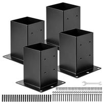 6x6 anglinio plieno stulpų laikikliai, juodi, 4 vnt., 142x142 mm