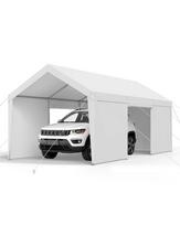Automobilio stoginė 12x20 pėdų su šoninėmis sienomis ir durimis, balta, atspari UV ir vandeniui