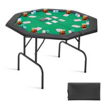 Sulankstomas pokerio stalas 8 žaidėjams, 122 cm, aštuonkampis, su paminkštintais turėklais ir puodelių laikikliais
