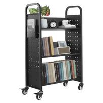 Riedantis bibliotekos knygų vežimėlis, 150 kg, juodas, 77x38x122 cm
