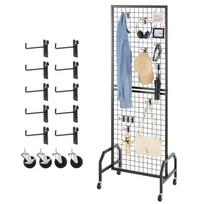 Juoda vielinio plieno tinklelio sienelė 600x1640 mm su ratukais ir 10 kabliukų